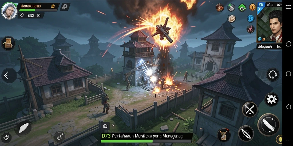 Tampilan gameplay D73 yang seru dengan aksi Tower Defense yang mendebarkan.