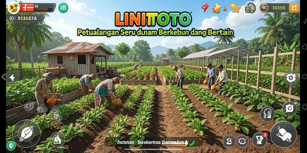 Tampilan gameplay LINITOTO yang menampilkan suasana pertanian yang ceria.