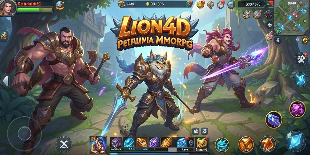 Tangkapan layar LION4D menunjukkan pertempuran epik dalam dunia MMORPG yang luas.