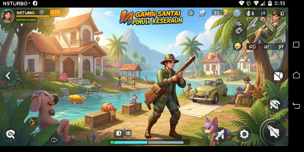 Gameplay N9TURBO yang penuh warna dan interaktif.