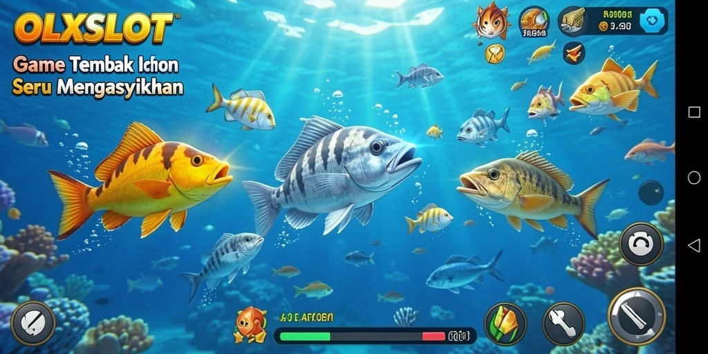 Screenshot gameplay OLXSLOT dengan aksi menembak ikan yang menegangkan.