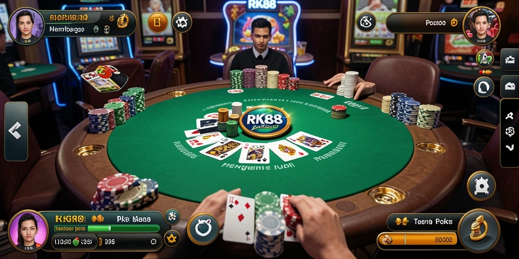 Screenshot RK88 menampilkan gameplay Poker yang seru dan kompetitif.