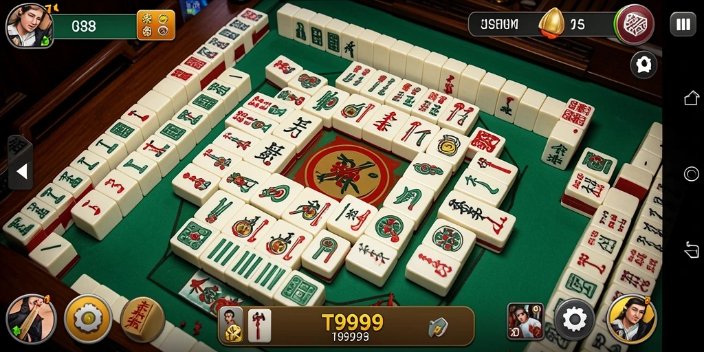 Tampilan gameplay seru dalam T9999 yang menantang pemain Mahjong.